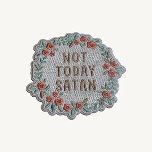 NEW Iron On Patch "NOT TODAY SATAN" Floral Cute Green & Pink